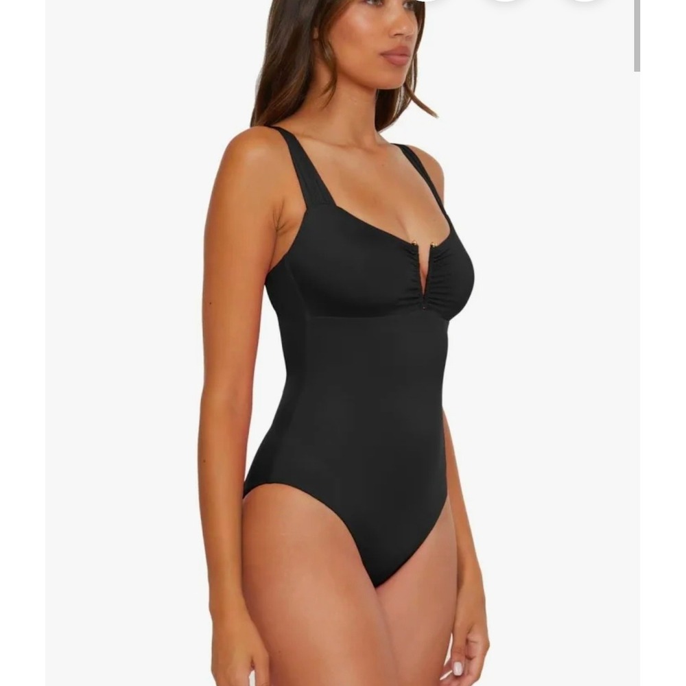 Becca By Rebecca Virtue 1 PC. Swimsuit Women M Black Cutout Back Ruched 851147A